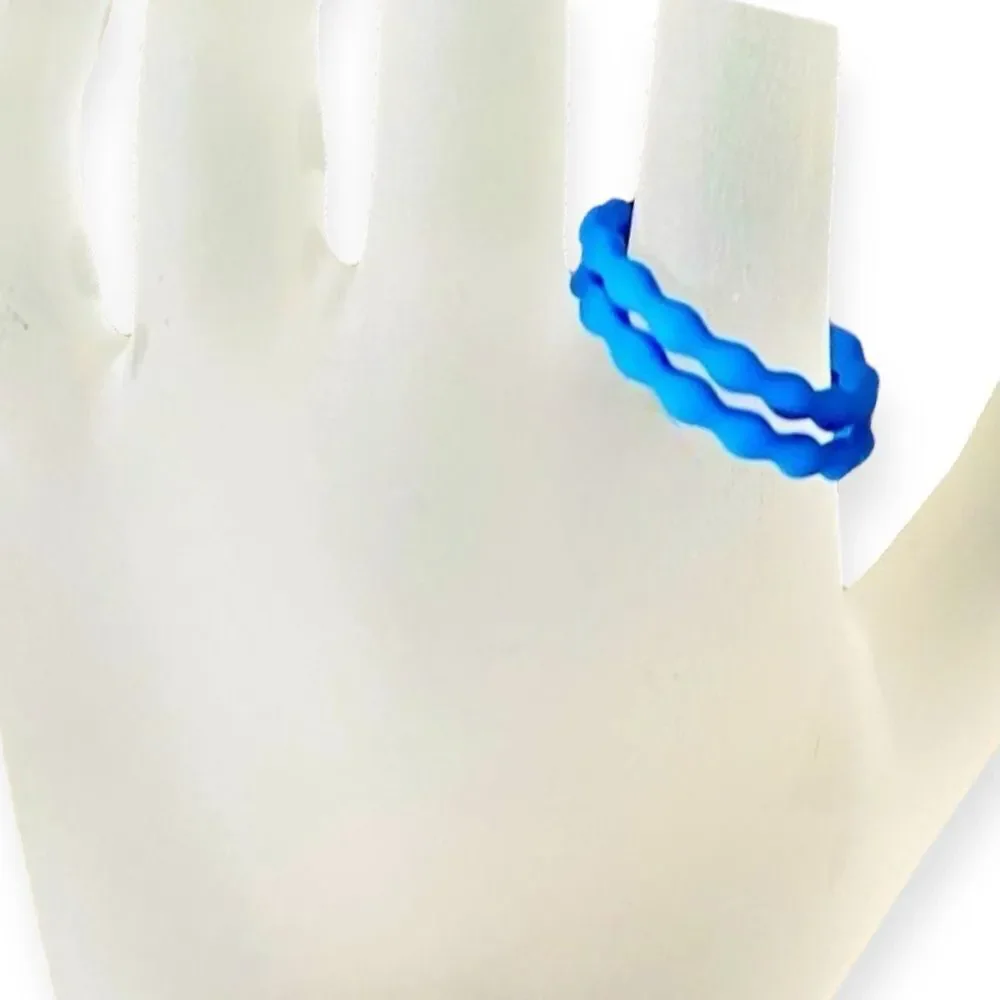 Stackable Blue Wave Silicone Rings Set 2pcs - Picture 2 of 4